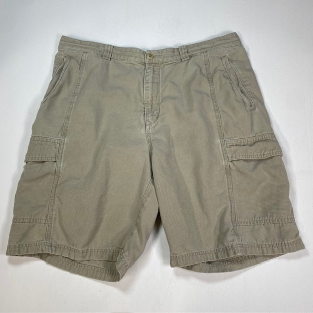 Tommy Bahama Relax Mens 36 Khaki Tan Tencel Cotton Cargo Shorts Marlin Logo